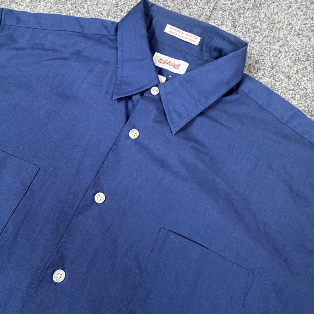Vintage Sears Mens Navy Blue Short Sleeve Button Down Work Shirt 17.5 XL 3041